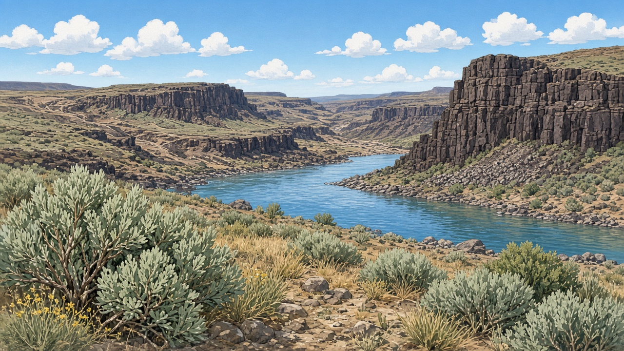 Eastern Washington river, basalt, and sagebrush landscape
