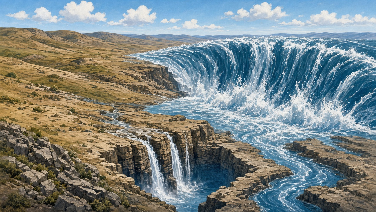 Ice Age floodwaters carving coulees and scablands
